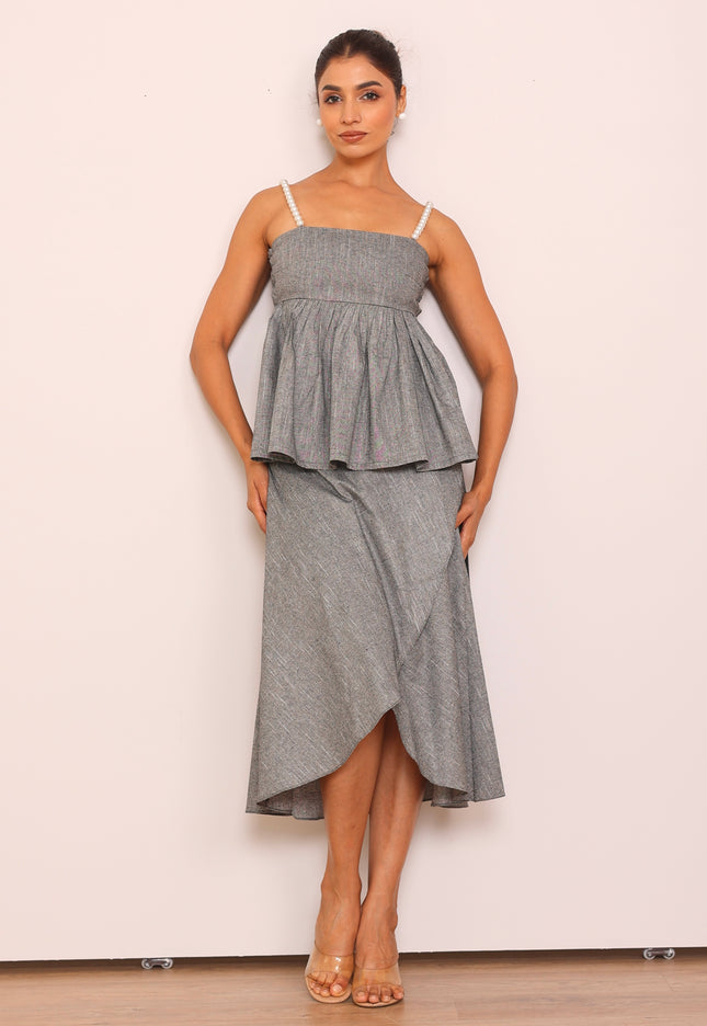 Pearl top & wrap around skirt