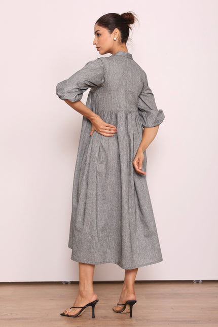 Grey gathered midi dress
