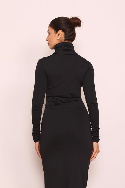 Long sleeves high-neck body con dress