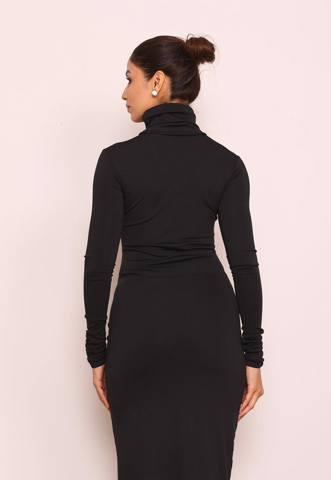 Long sleeves high-neck body con dress