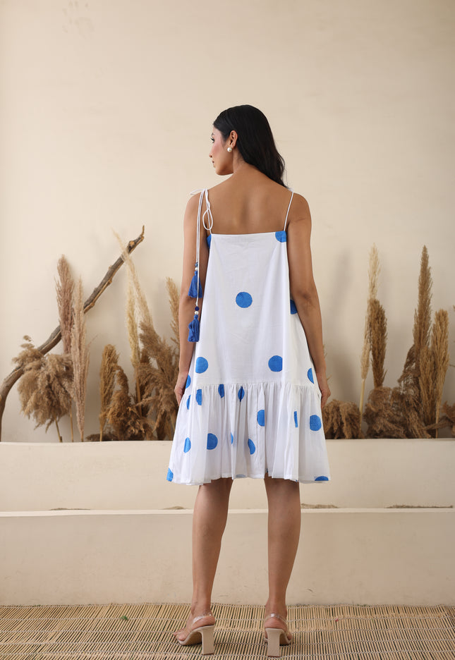 Cotton short evil eye tie up dress