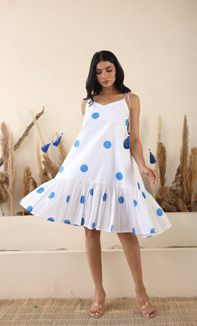 Cotton short evil eye tie up dress