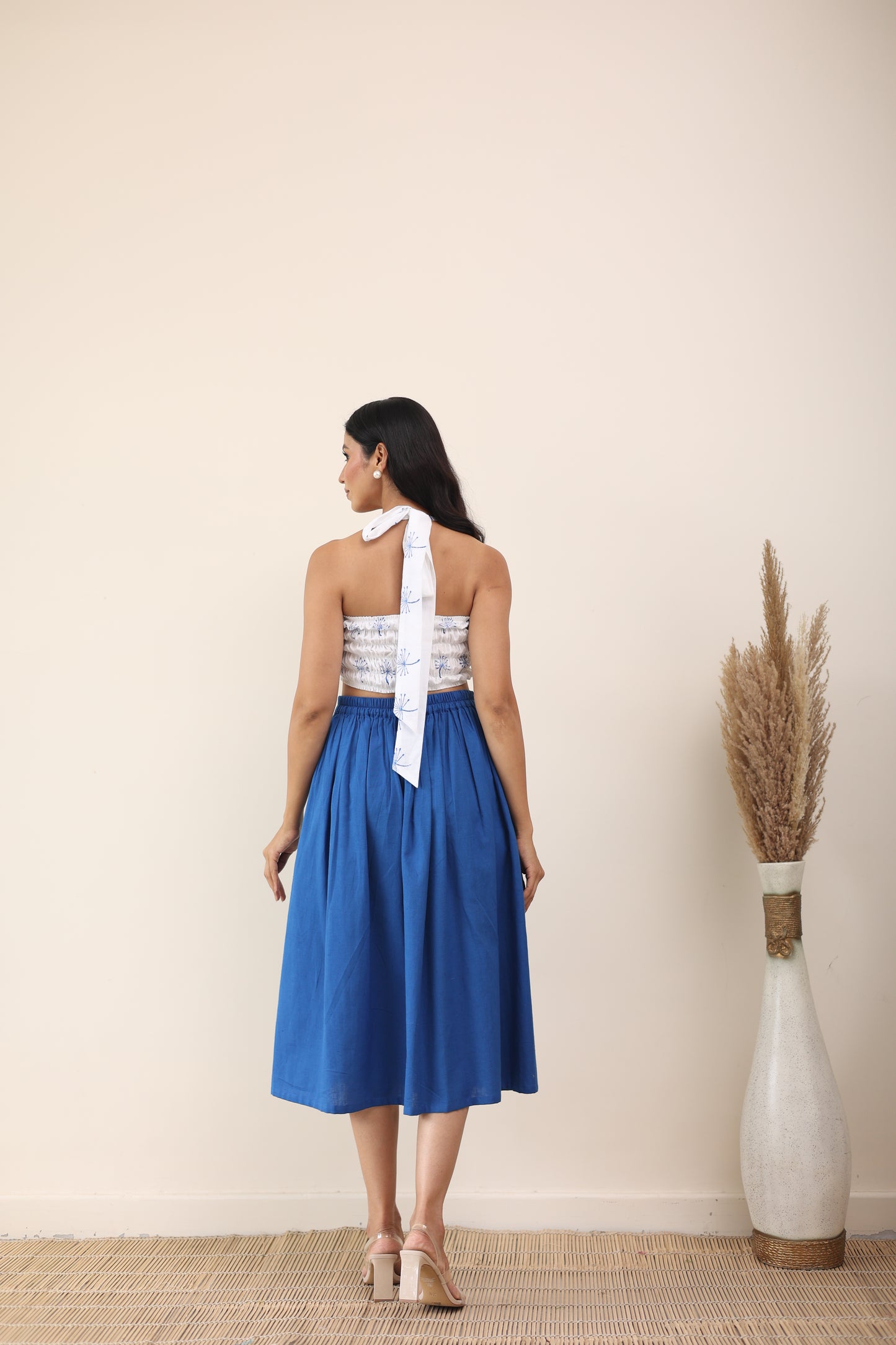 Cotton midi skirt and bandeau top