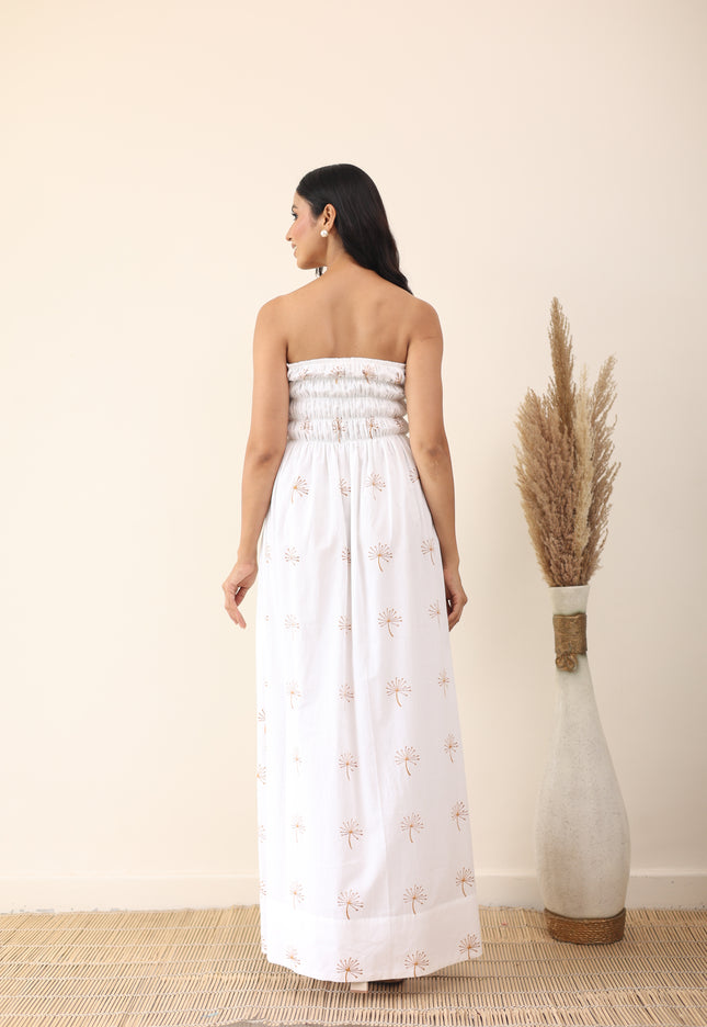 White cotton printed maxi dress