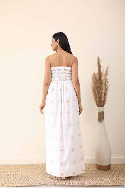 White cotton printed maxi dress