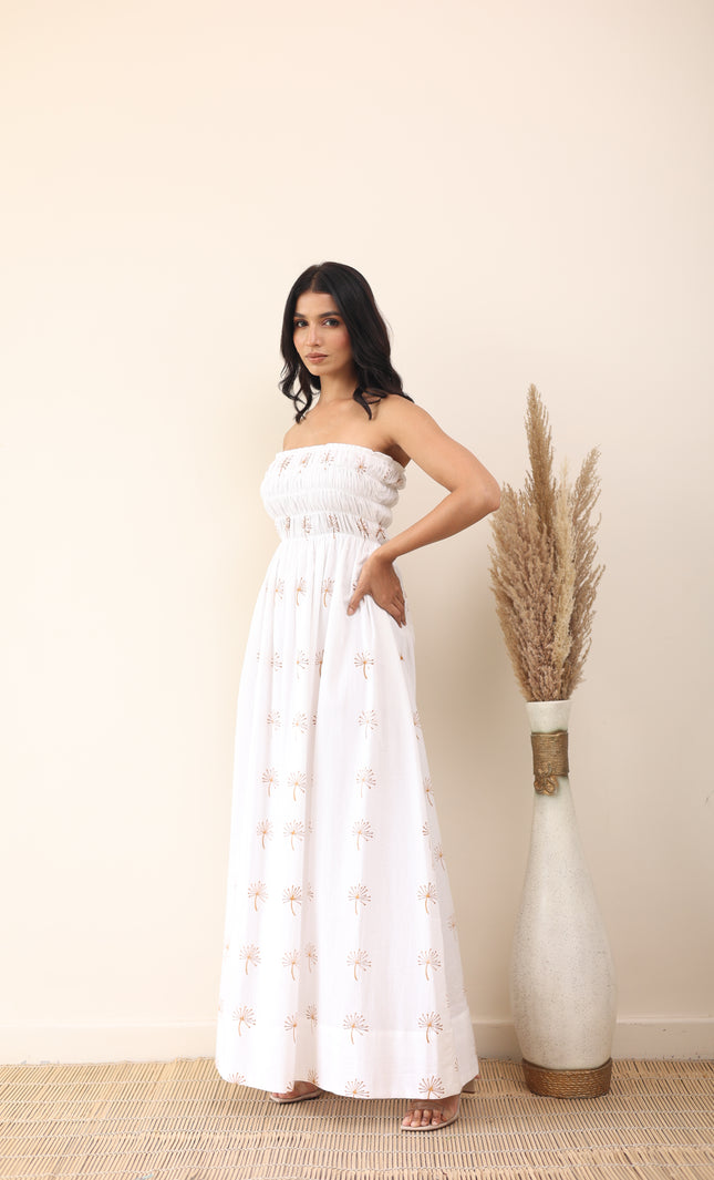 White cotton printed maxi dress