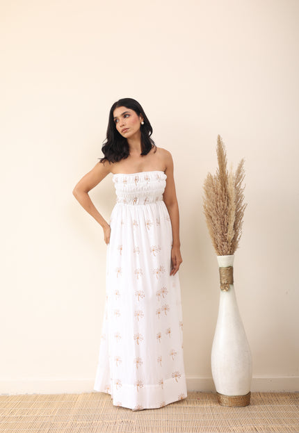 White cotton printed maxi dress