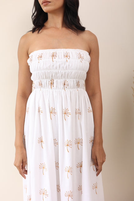 White cotton printed maxi dress