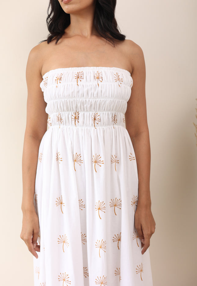 White cotton printed maxi dress