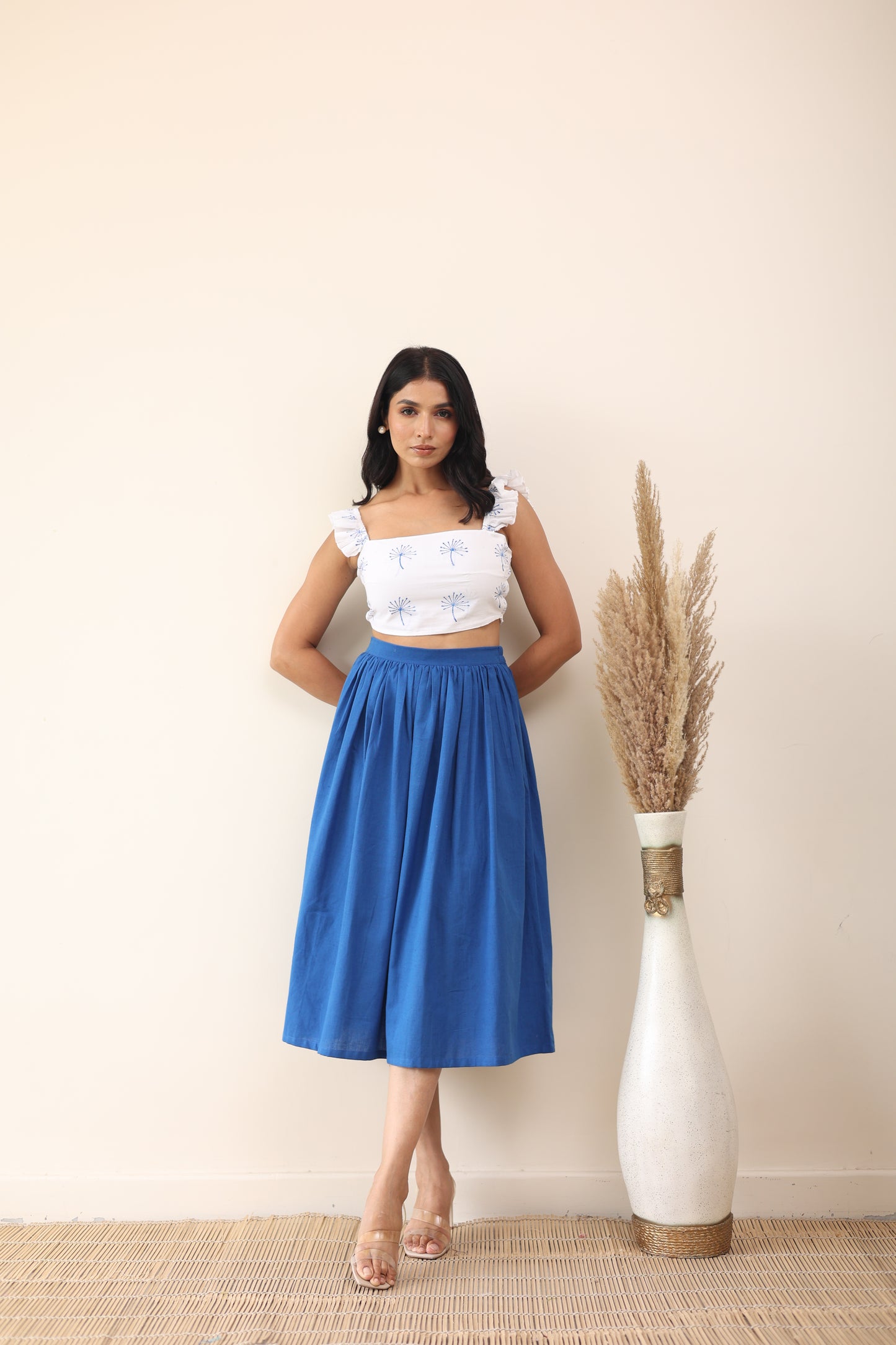 Cotton midi skirt and crop top