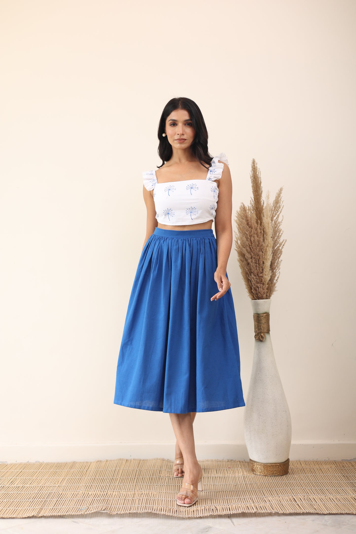 Cotton midi skirt and crop top