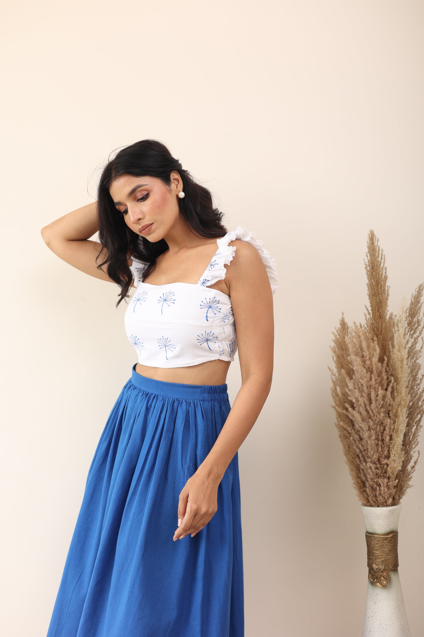 Cotton midi skirt and crop top