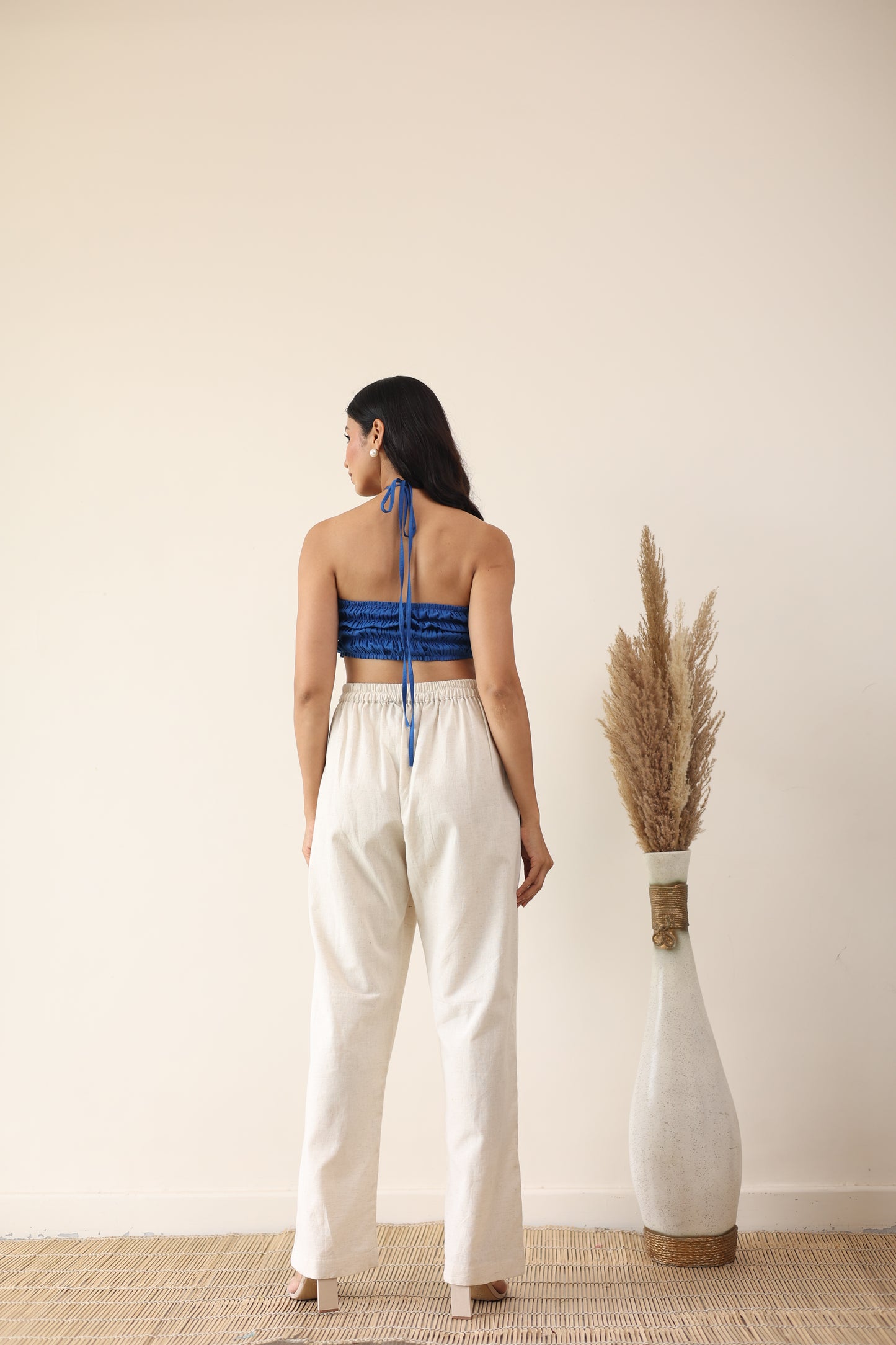 Linen high waist pant with bandeau top