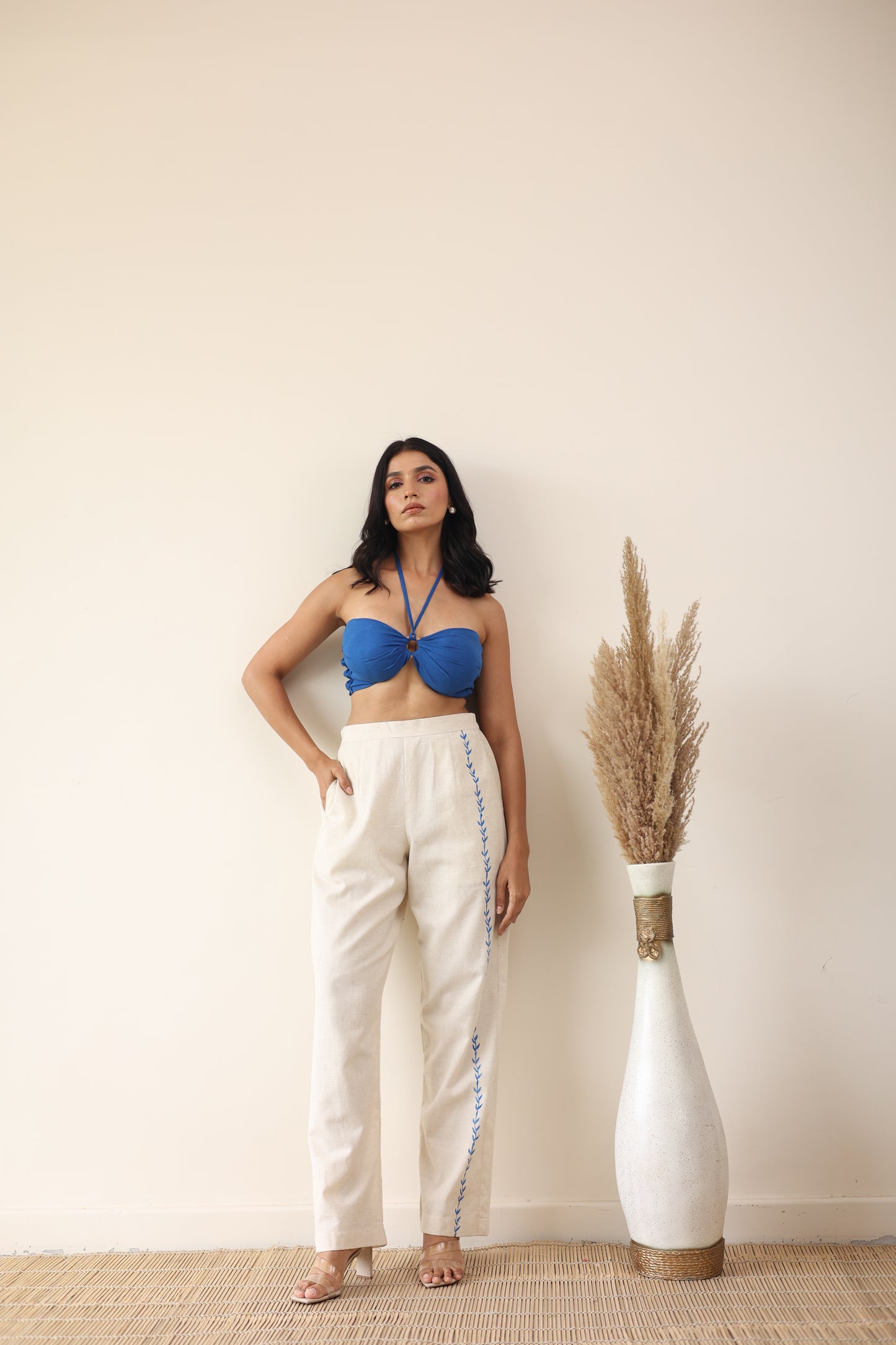 Linen high waist pant with bandeau top