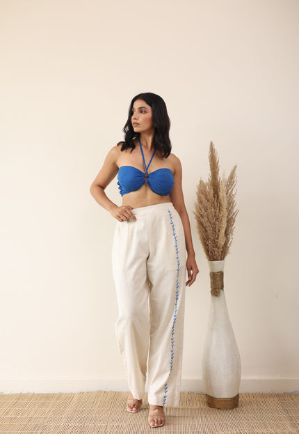 Linen high waist pant with bandeau top