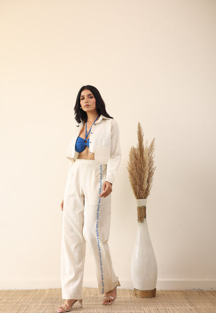 Linen high waist pants with tailored shirt