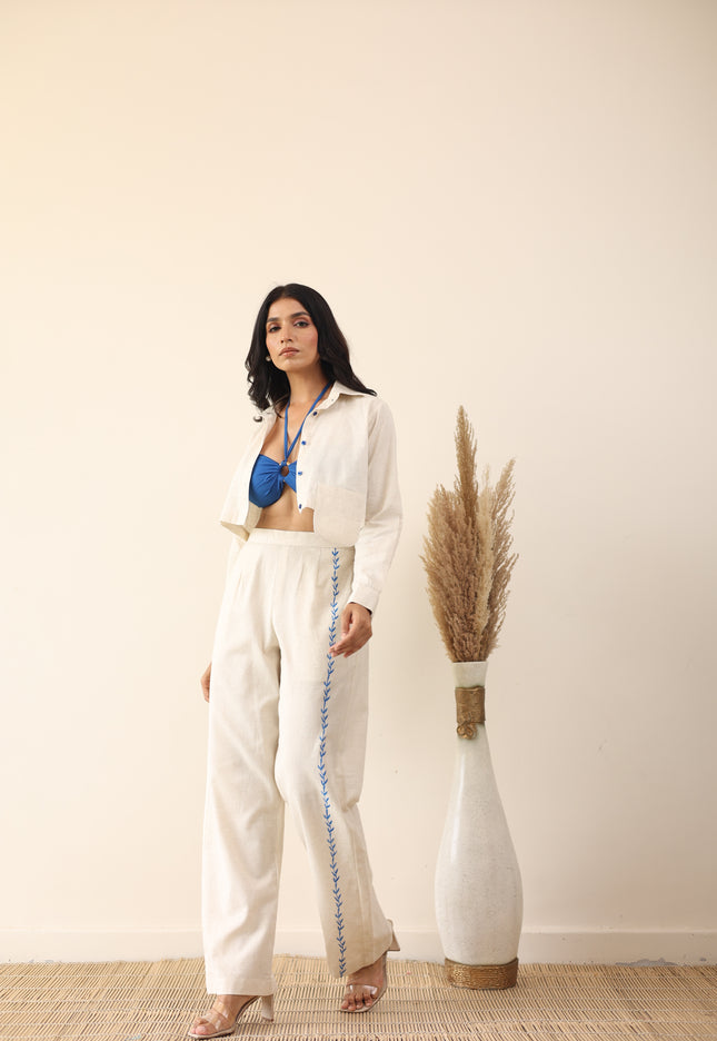 Linen high waist pants with tailored shirt