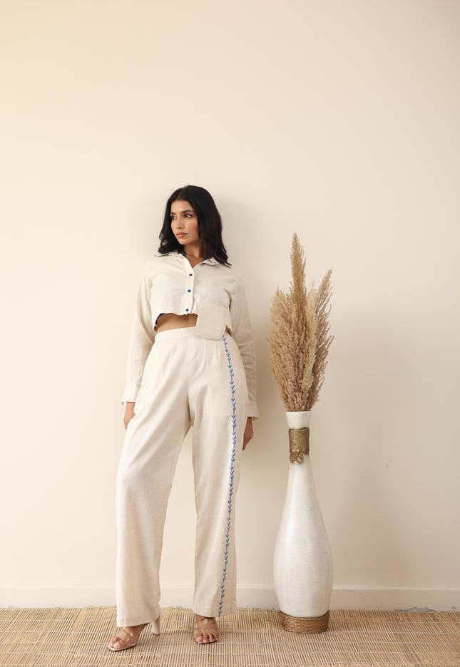 Linen high waist pants with tailored shirt
