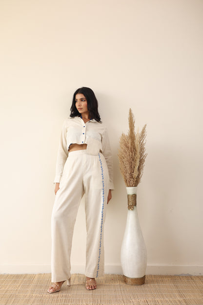 Linen high waist pants with tailored shirt