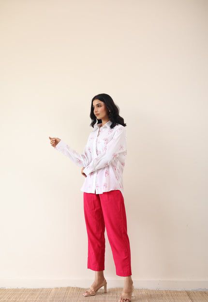 High waist pant with tailored shirt