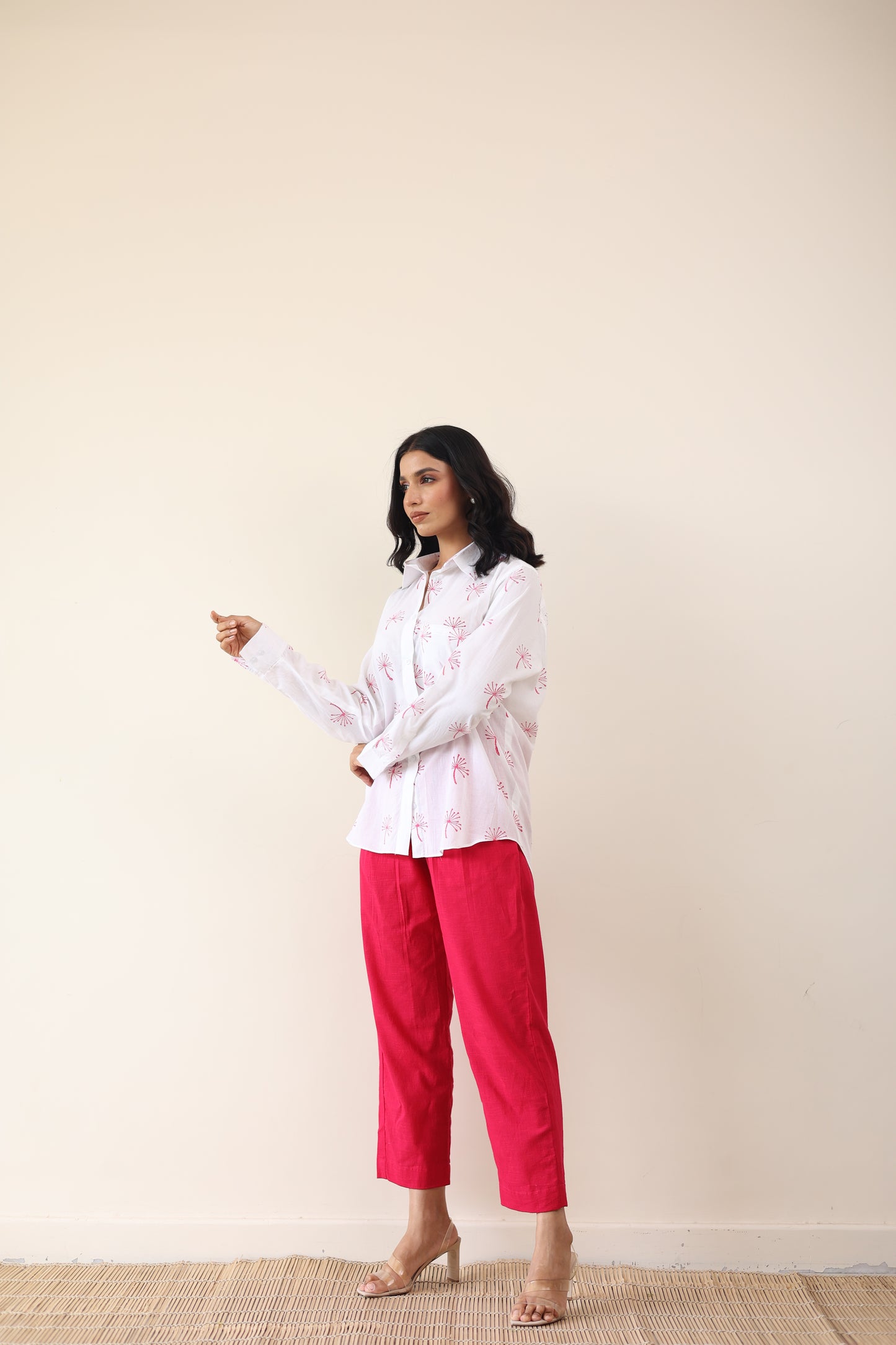 High waist pant with tailored shirt