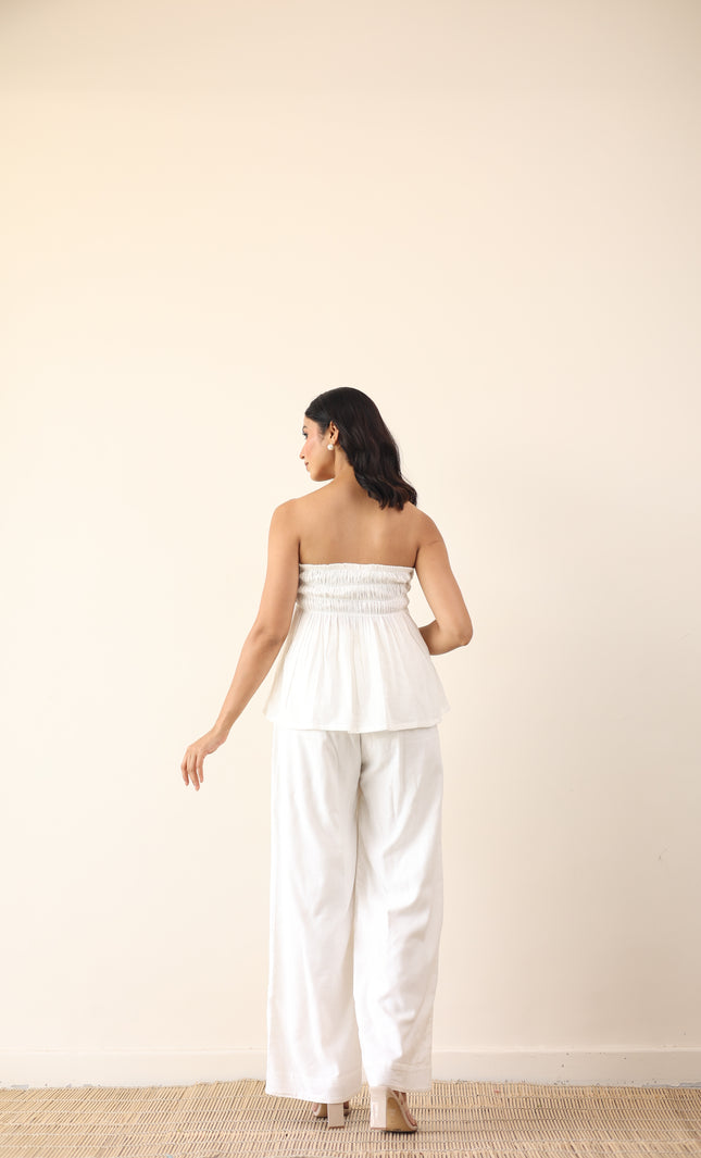 Gathered top and high waist pants