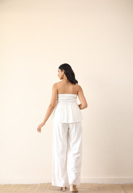 Gathered top and high waist pants