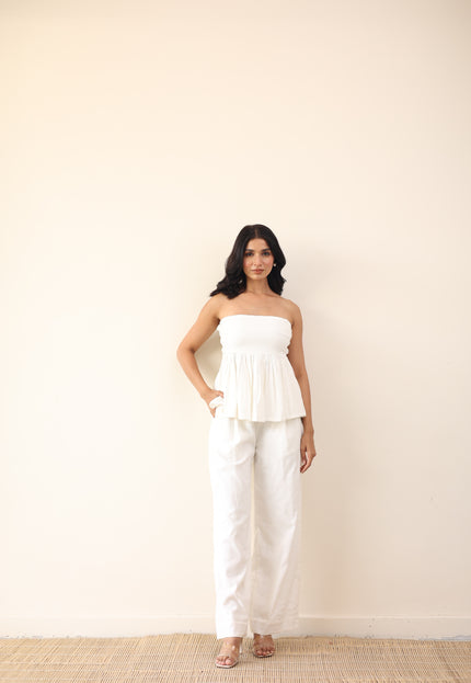 Gathered top and high waist pants
