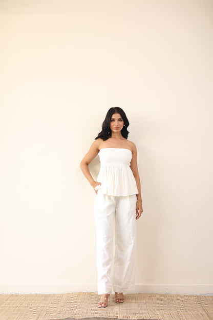 Gathered top and high waist pants