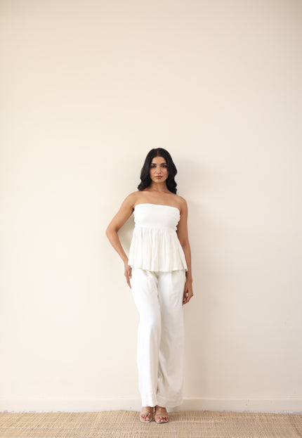 Gathered top and high waist pants