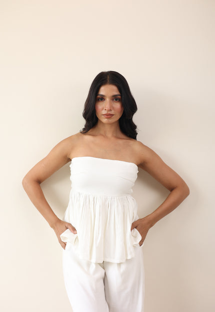 Gathered top and high waist pants