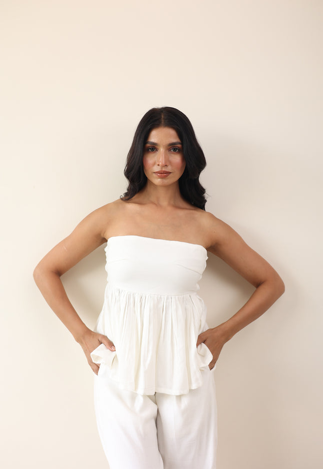 Gathered top and high waist pants