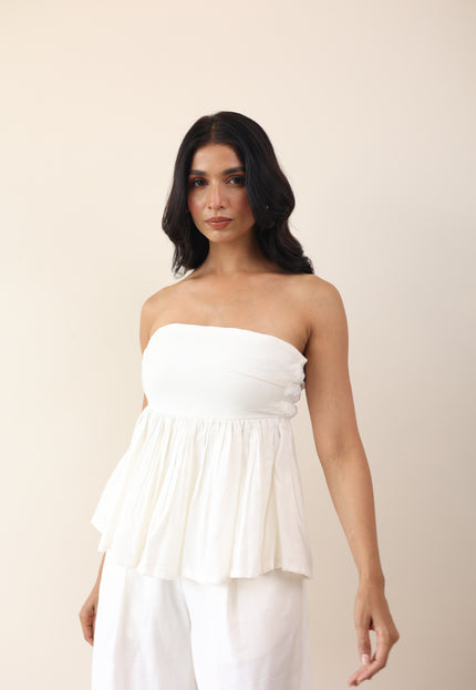 Gathered top and high waist pants