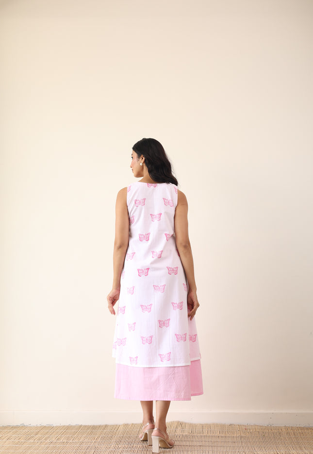 Cotton double layered printed midi dress