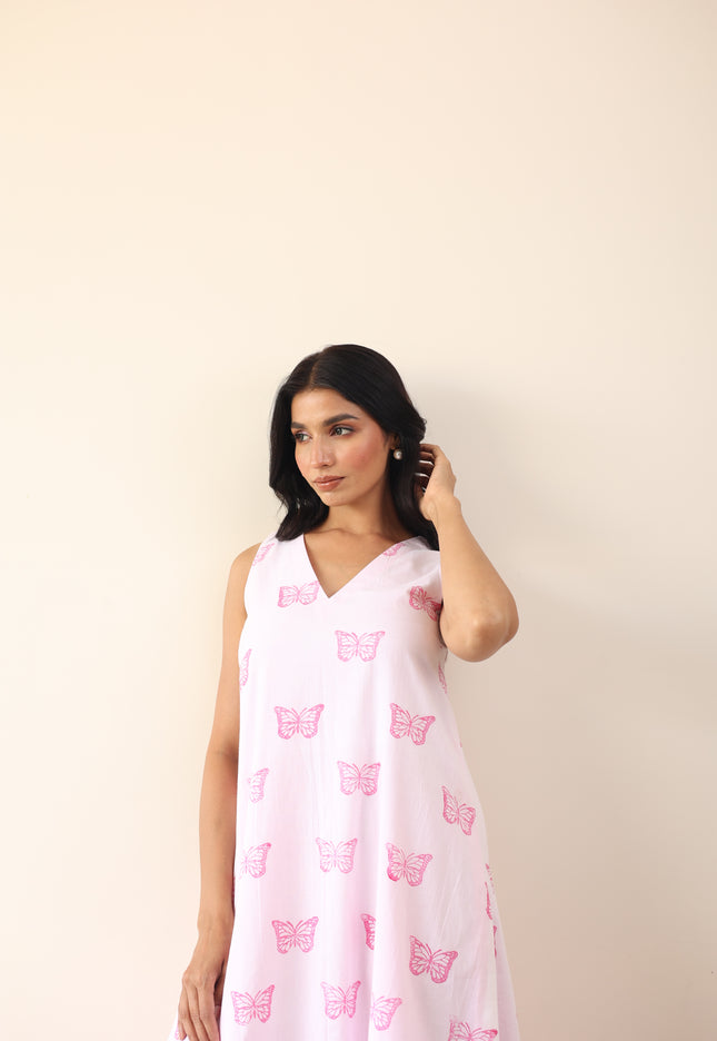 Cotton double layered printed midi dress