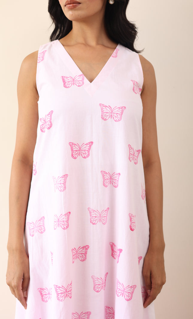 Cotton double layered printed midi dress