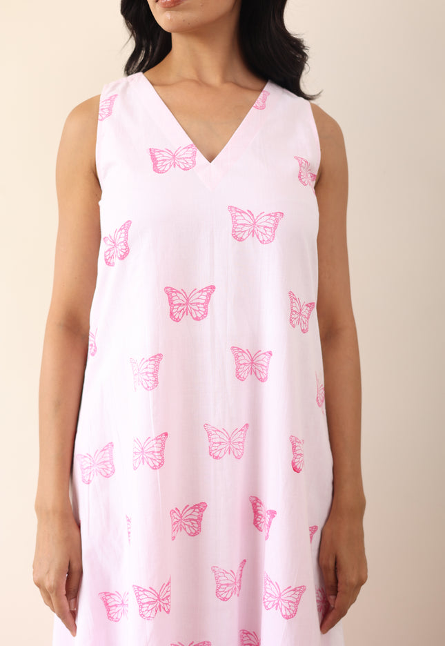 Cotton double layered printed midi dress