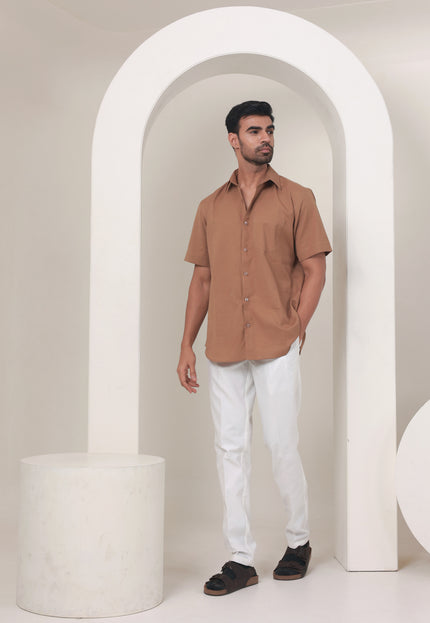 Regular fit solid cotton shirt