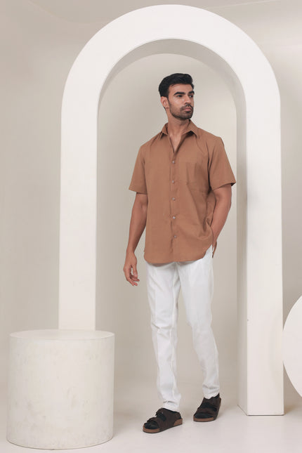 Regular fit solid cotton shirt