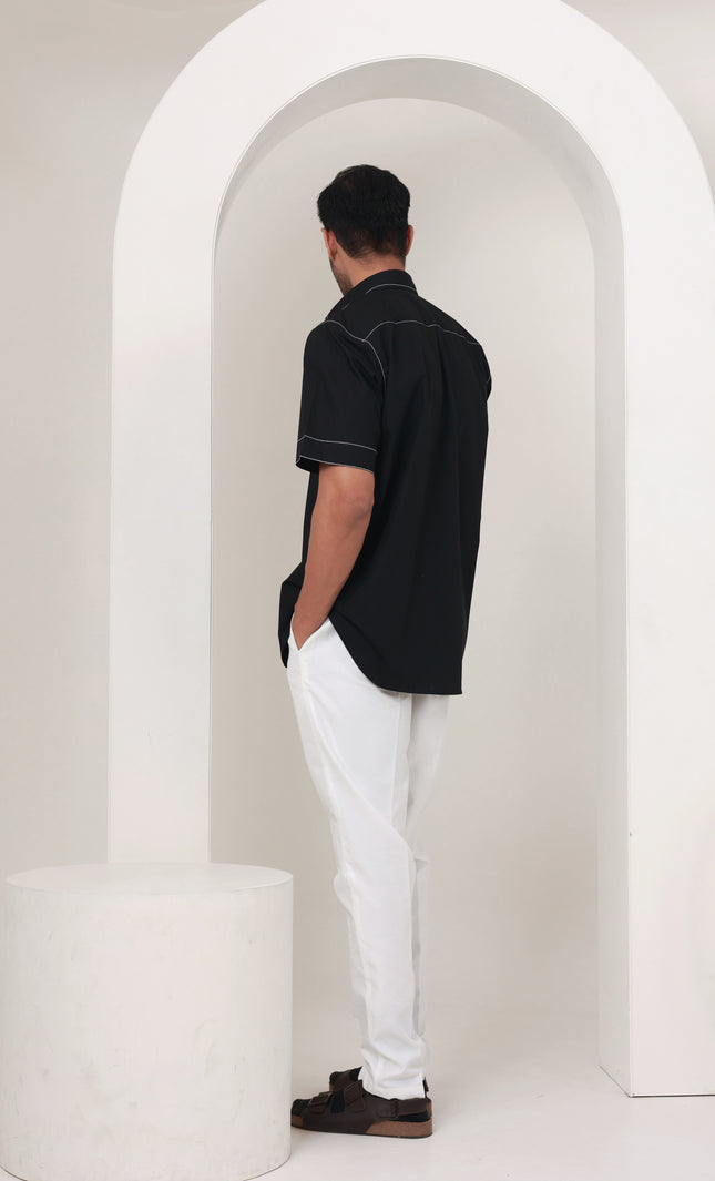 Regular fit solid cotton black shirt