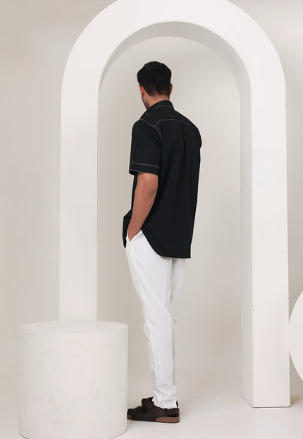Regular fit solid cotton black shirt