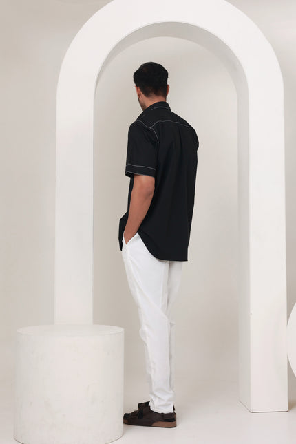 Regular fit solid cotton black shirt