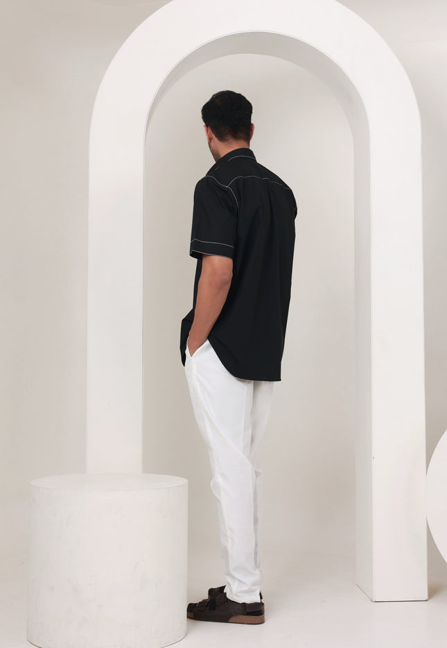 Regular fit solid cotton black shirt