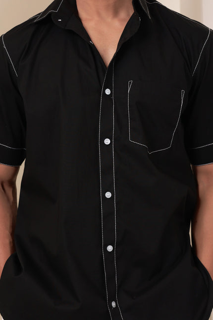 Regular fit solid cotton black shirt