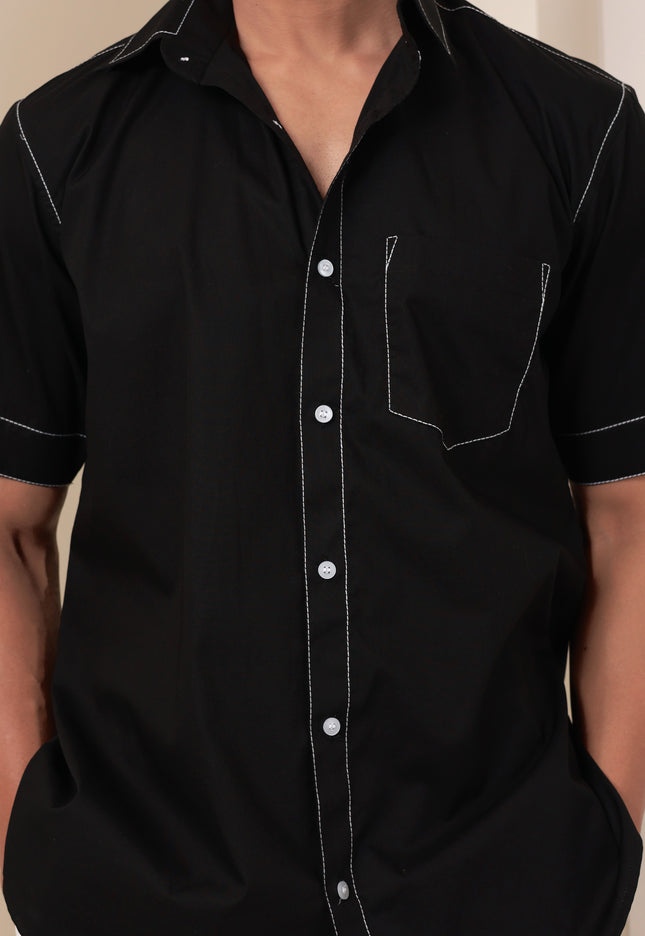 Regular fit solid cotton black shirt