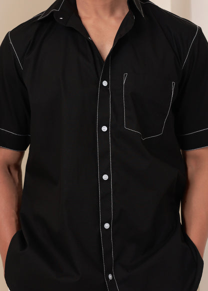 Regular fit solid cotton black shirt