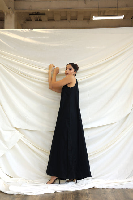 Black long halter neck dress