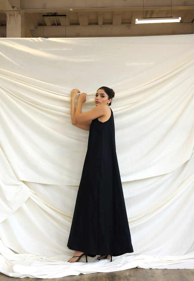 Black long halter neck dress