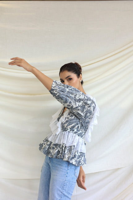 Printed ruffle detail top