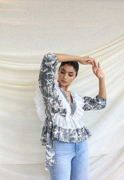 Printed ruffle detail top